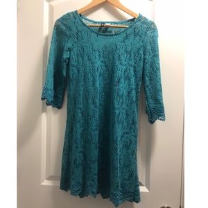 H&M Divided 3/4 sleeve crocheted teal dress